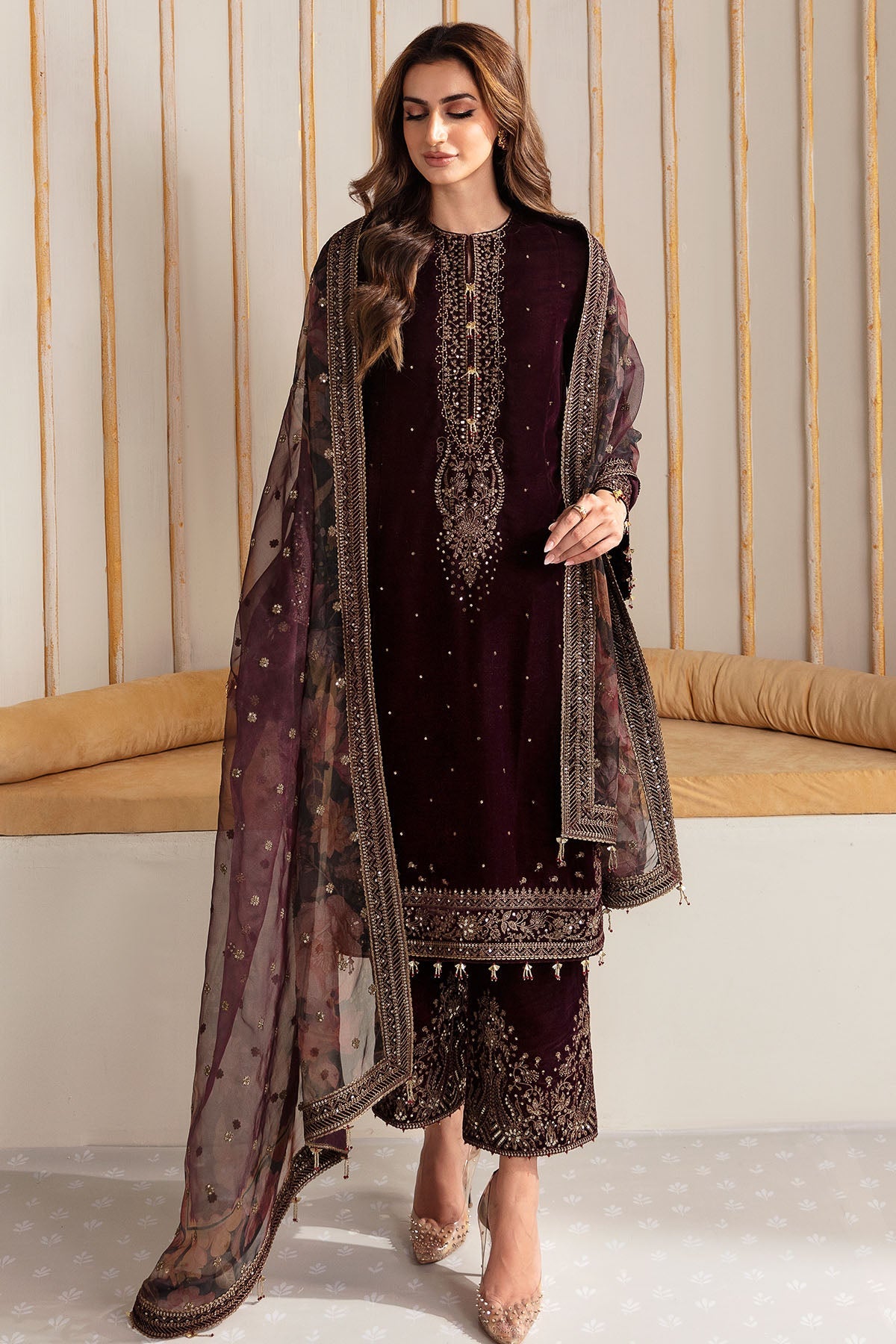 velvet embroidered dress pakistani